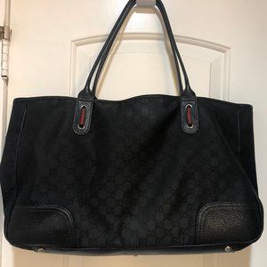 VINTAGE AUTHENTIC GUCCI BLACK LEATHER MEDIUM GOLD TONE GG BRITT TOTE S –  in2retro